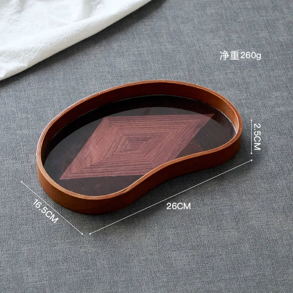 Semi-circular glass printed wood grain tray small size