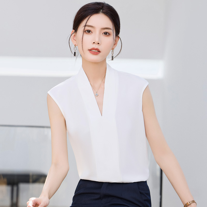 White V-neck shirt inside suit women's sleeveless bottoming vest hotel work clothes professional work shirt top