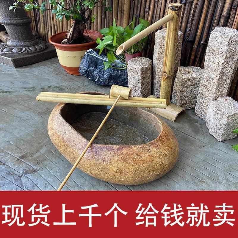 日式庭院水槽石槽流水惊鹿滴水户外石钵蹲锯造景装饰别墅花垒德株