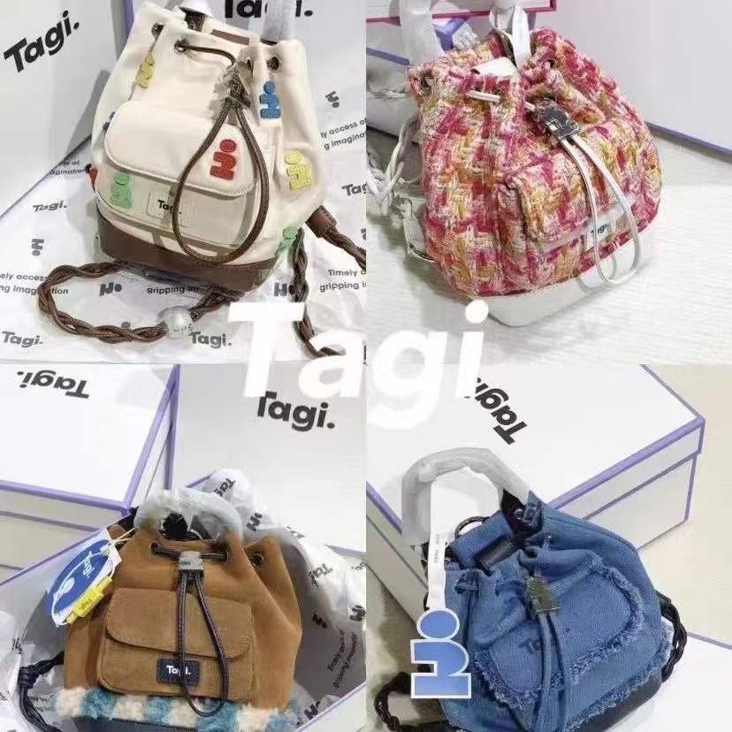 Tagi.mini pintor bolsos de hombro tejidos a mano correas de hombro con bolsillo de viaje cubos de extracción de cuerda bolsos de boca