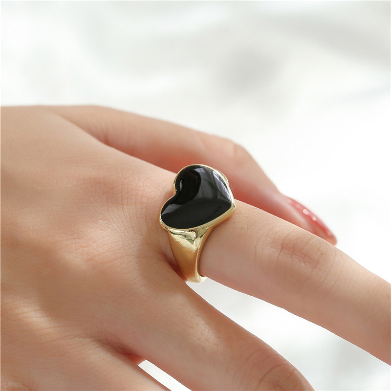 Wholesale Jewelry Black Oil Drop Heart Copper Open Ring Nihaojewelry display picture 6