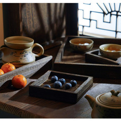 Retro photo props, ancient Chinese style food photography, tea tray wooden board, solid wood old pastry tray