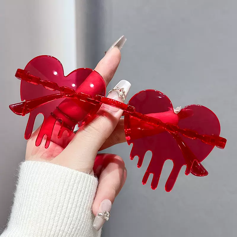 新款欧美跨境爱心异形流心墨镜潮流爆款太阳镜男女派对聚会桃心眼