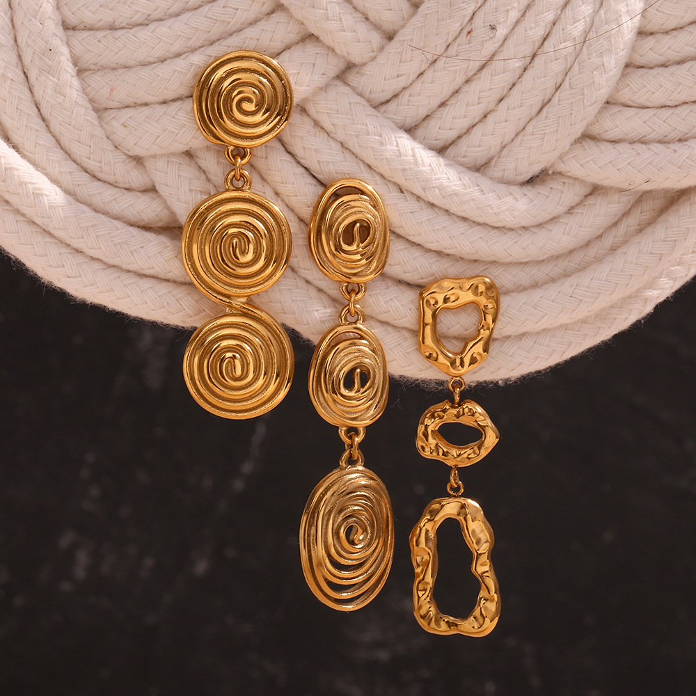 INS Style Personalizes Thread Ring Pendant Earring 18K Gold Earrings