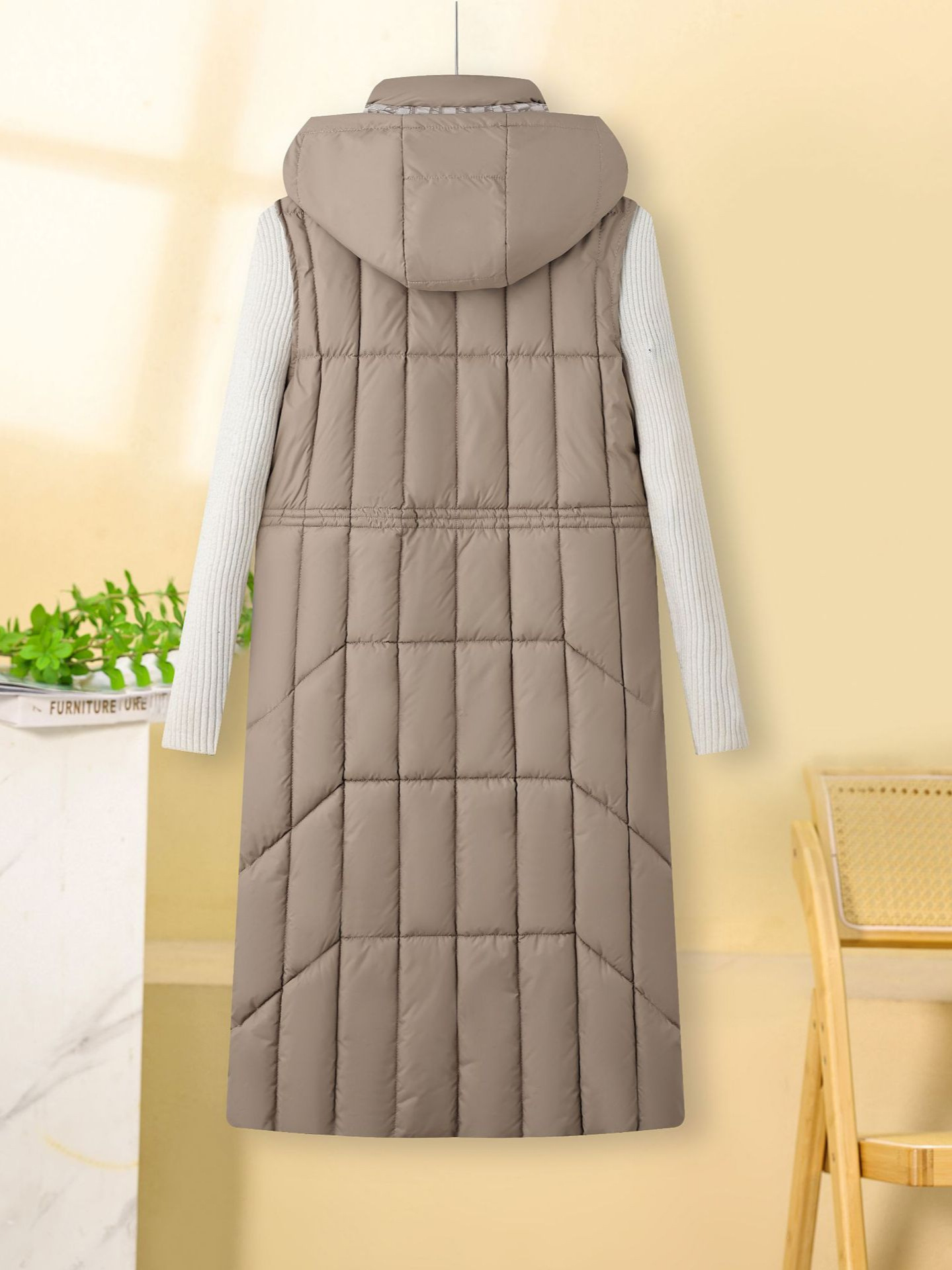 Cappotto gilet in cotone double face da donna – Piumino lungo e sottile invernale coreano, caldo capospalla reversibile (nero/bianco sporco/marrone/cachi, L-XXXL)_voghion.com