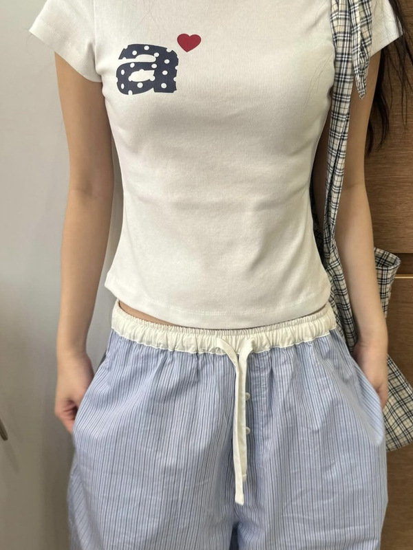 Now/ae ウェーブドット ラブプリント スリムフィット 半袖 Tシャツ 女の子 夏|undefined