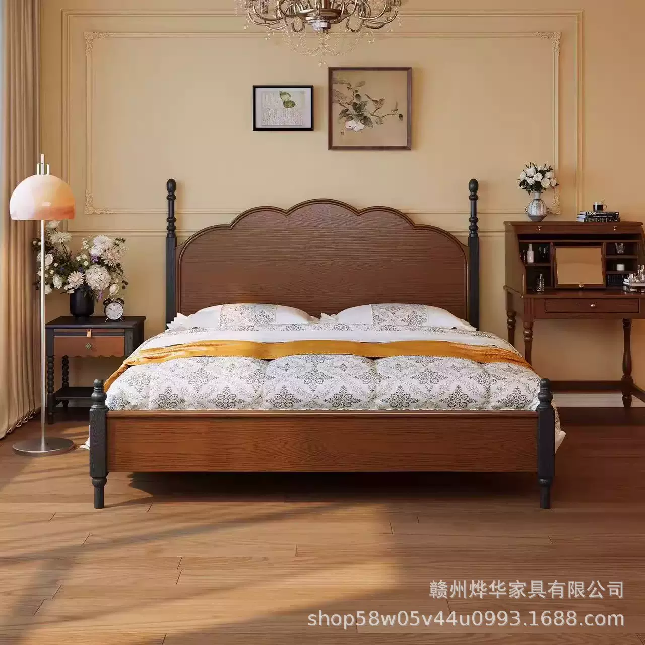 中古风白蜡木马赛床实木床主卧双人床美式卧室婚床1.8米1.5米大床