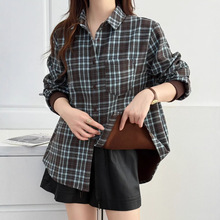 秋冬宽松大码格子长袖加绒衬衫女宽松休闲百搭衬衣潮加厚外套女