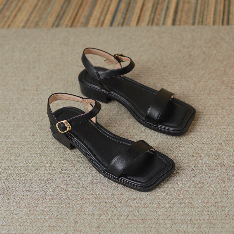 Sandal hở mũi nữ gót thấp quai ngang phong cách học đường — Màu nâu chi tiết 19