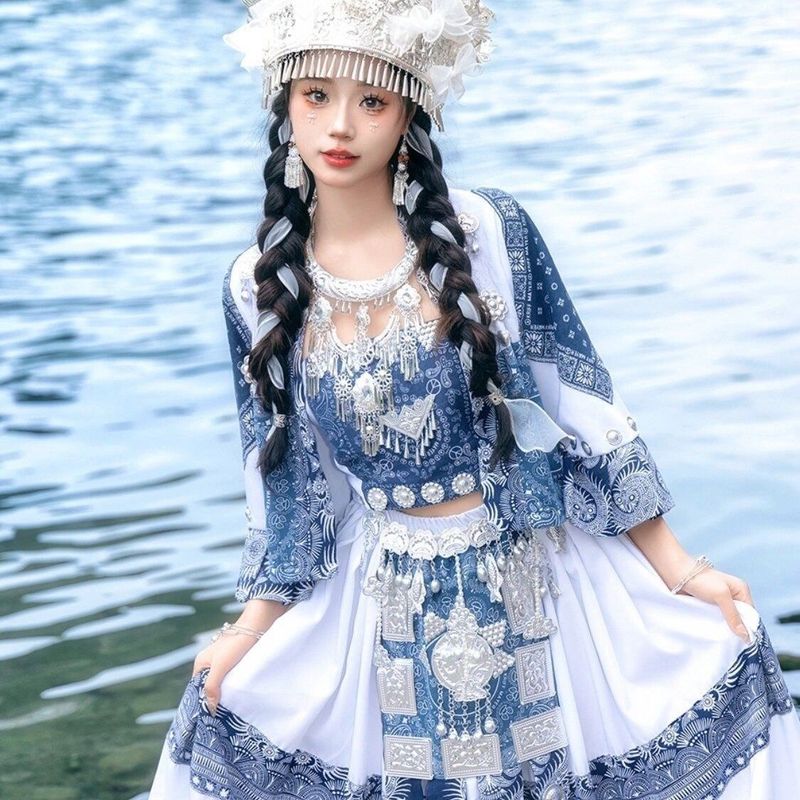 新しいミャオ族の服ミャオ族のバティックガールスーツ旅行写真チューブトップ少数民族ステージ衣装パフォーマンスYanyu|undefined