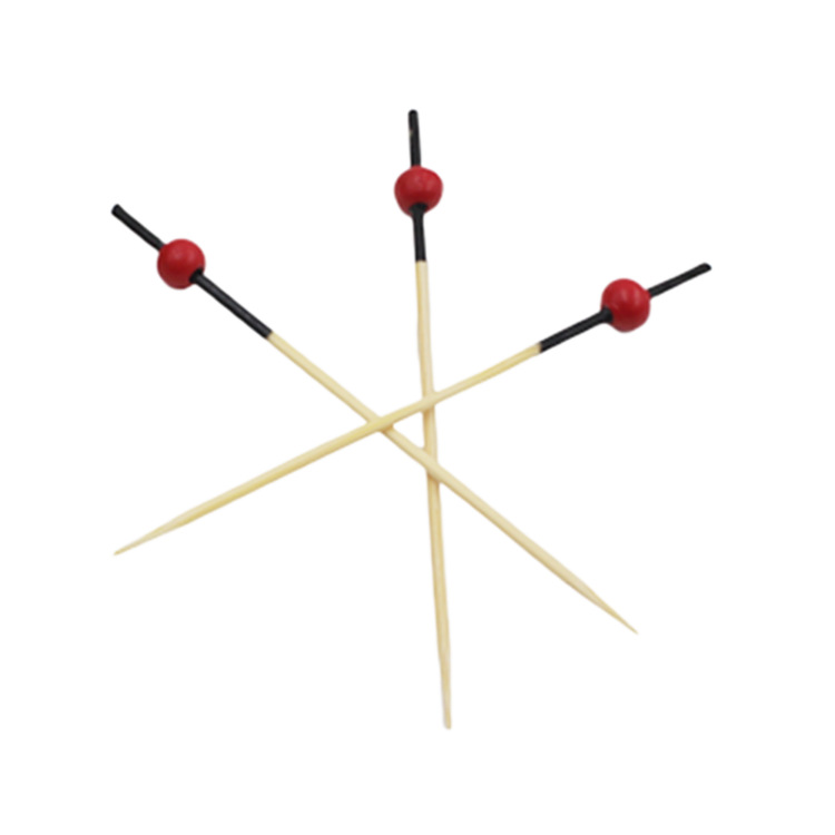 Cuentas de compra directa de empresa desechable palo de fruta varilla negra bola roja cuentas serie palo de cóctel