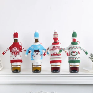 Christmas Wine Bottle Cover Set with Christmas Decoration Snowman Knitting Red Wine Set for Dining Room Decoration