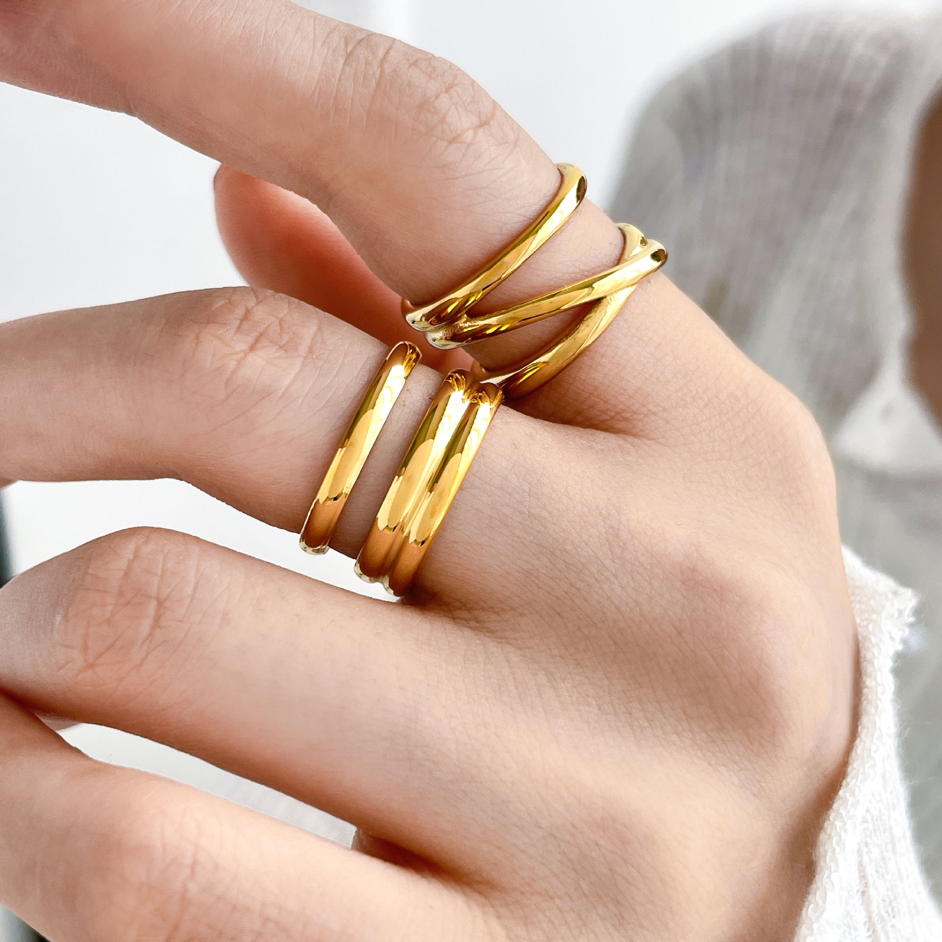 Titanium Steel Material Retro Geometric Titanium Steel Plating Rings
