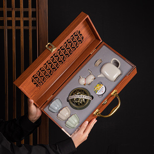 High-End Ru Kiln Kung Fu Tea Set Gift Box Set Company Anniversary Event Gifts and Souvenirs Can Be Printed with Logos