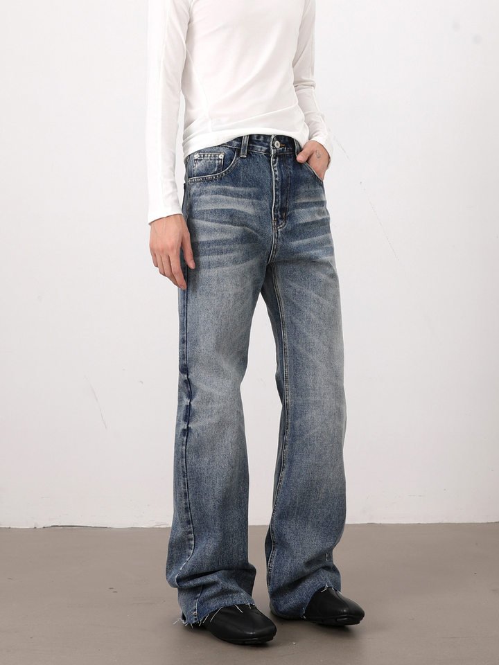 Quần jeans nam dáng loe nhẹ ống đứng cạp vừa phong cách Hàn Quốc — Màu xanh dương