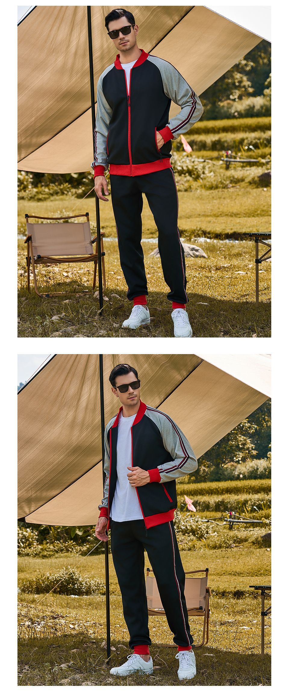 Herrenbekleidung Freizeitanzug Herren Retro Campus Style Casual Sports Zweiteiliger Cartoon-Abzeichen-Strickjacke-Sportanzug_voghion.com