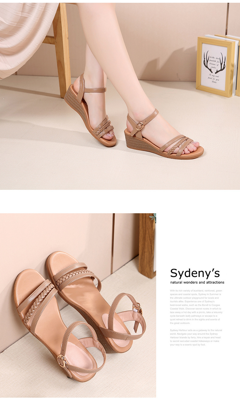 Sandal nữ đế xuồng da thật, quai chữ V đơn giản, đế mềm thoải mái — Trắng be chi tiết 12