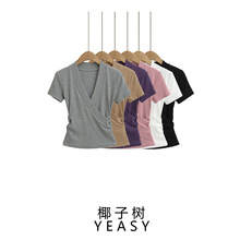 速卖通外贸批发V领2025春夏新款独特设计感短款时尚气质上衣女