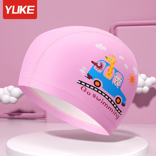 New style children's swimming cap, cartoon fashion PU waterproof ear protection student swimming cap for boys and girls, equipment wholesale