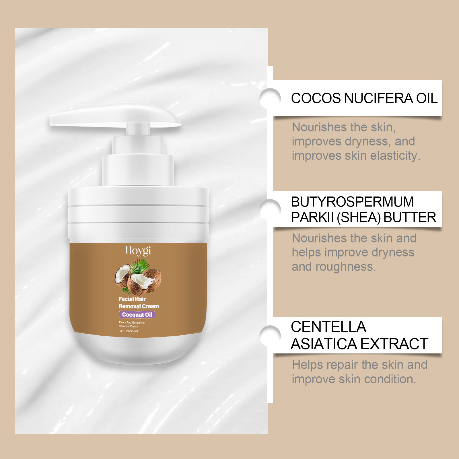 HOYGI Coconut facial gentle hair removal cream Facial hair removal men and women lips and beards are gentle and not irritating 4