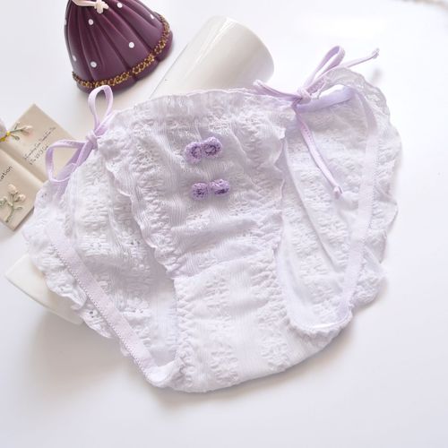 Long-term Japanese style small fresh full lace ruffles princess triangle girl cute lace-up string women's underwear