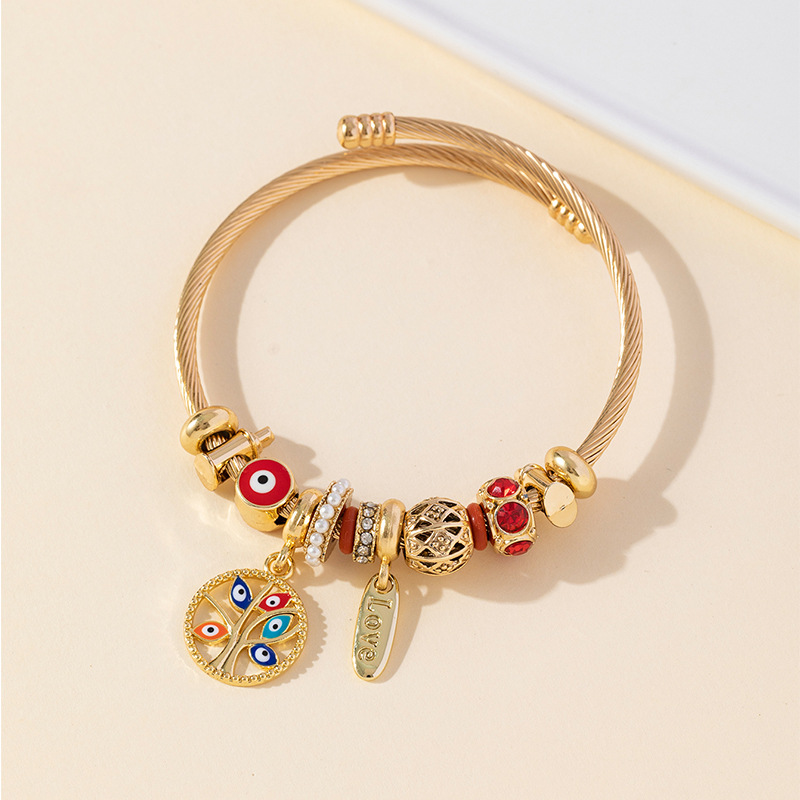 Panjia brazalete Dora DIY cuentas explosivas transfronterizas ojos del diablo colgante árbol de vida perla brazalete de acero con diamantes