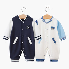 婴儿连体衣a类棒球服韩版男宝宝哈衣春秋长袖新生儿爬服一件代发