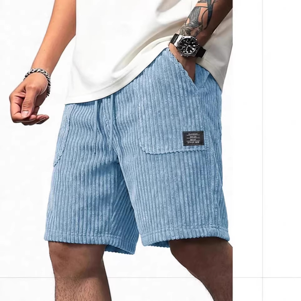 Cross-Border Men's Casual Shorts Corduroy Shorts with Pockets Solid Color Comfortable Breathable Shorts Casual Outdoor Vacation