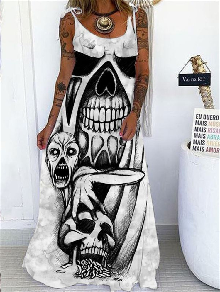 Women's A-line Skirt Punk V Neck Printing Sleeveless Printing Maxi Long Dress Daily display picture 2