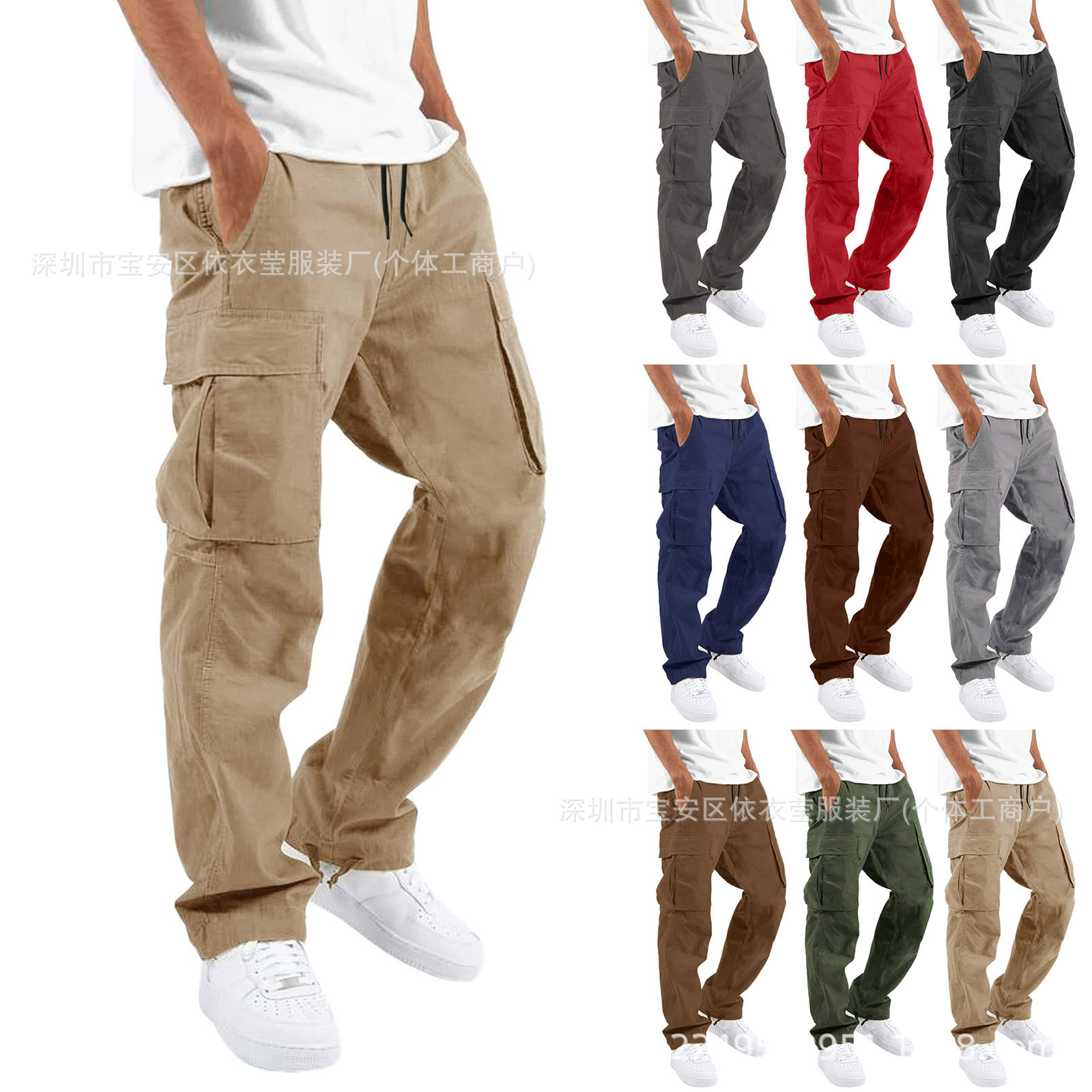 Cross-Border Export Foreign Trade Multi-Pocket Men's Work Pants, Loose Fit, Plus Size, Labor Protection Casual Straight-Leg Pants
