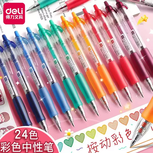 De.Li 24-Color Retractable Gel Pens, Multi-Color Markers for Students to Take Notes and Use in Journals