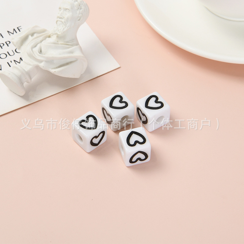 彩色串珠方块爱心手机链6mm大孔珠子diy饰品配件亚克力手工印花|undefined