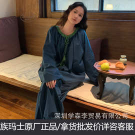 族玛士睡衣女春秋季新款纯棉长袖大码秋冬外穿格子家居服套装175