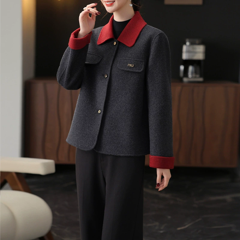 Мама средних лет весеннее платье двухстороннее шерстяное пальто 2025 новый иностранный газ маленький ароматный ветер шерстяное пальто среднего и пожилого возраста