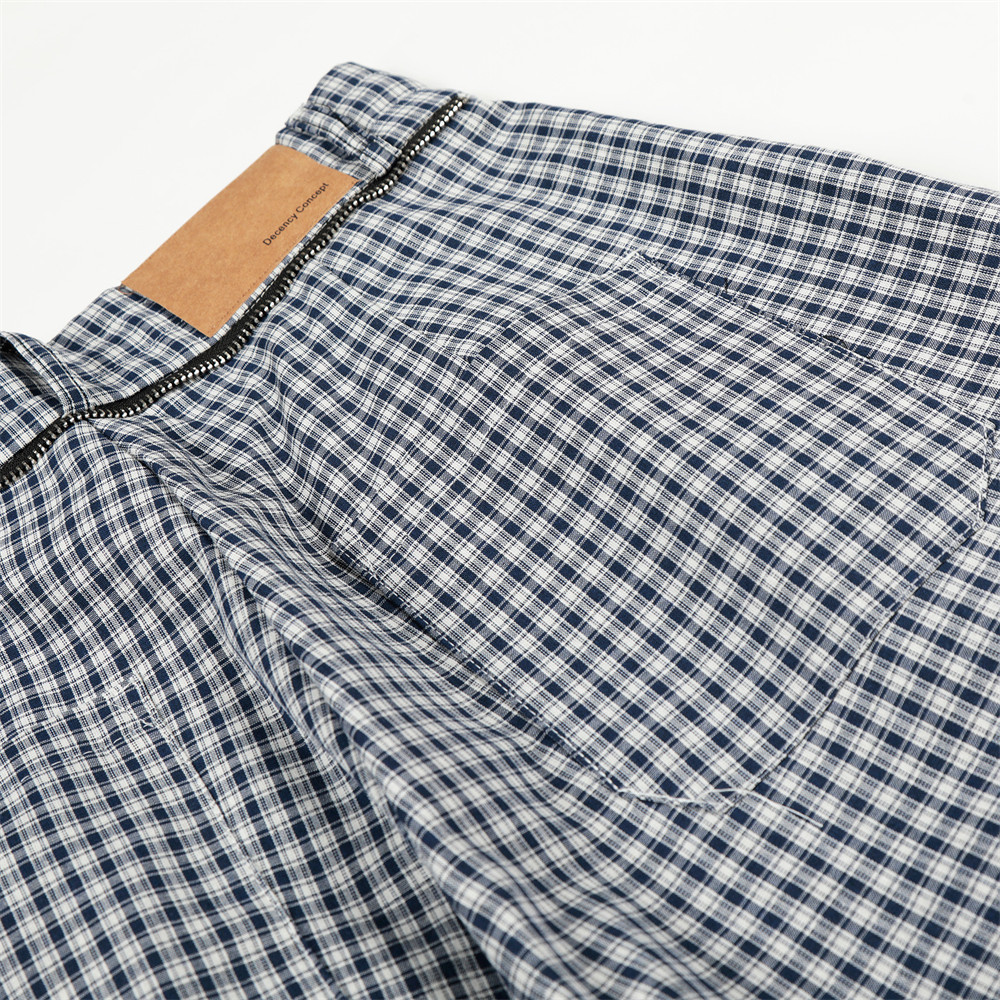 Abnehmbarer quadratischer Schal, lange Herrenhose im Hip-Hop-Stil, trendig, locker geschnitten, mit Reißverschluss, karierte Hose mit weitem Bein_voghion.com