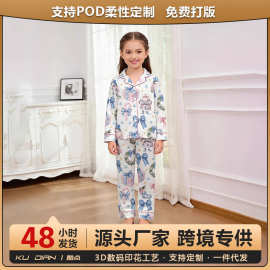 2025欧美跨境睡衣新款春秋圣诞印花长袖长裤秋季童装家居服套装
