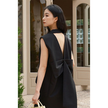 何超莲同款薄款高级感蝴蝶结马甲外套女夏暗黑风露背无袖西装裙潮