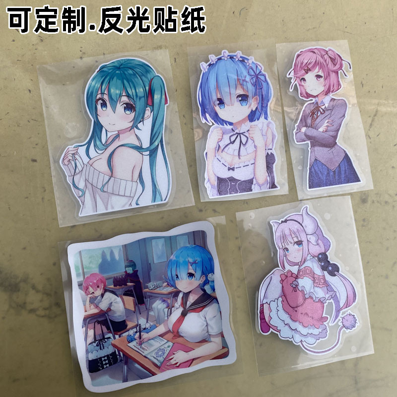 Japonés de dos dimensiones coche pegatinas coche anime pegatinas reflectantes ordenador portátil motocicleta pegatinas
