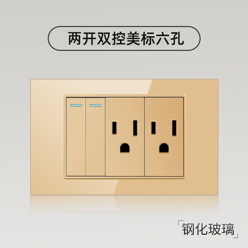 Taiwán estilo americano USB tipo-C interruptor de vidrio temperado dorado 118 tipo panel de toma de corriente de pared mexicana