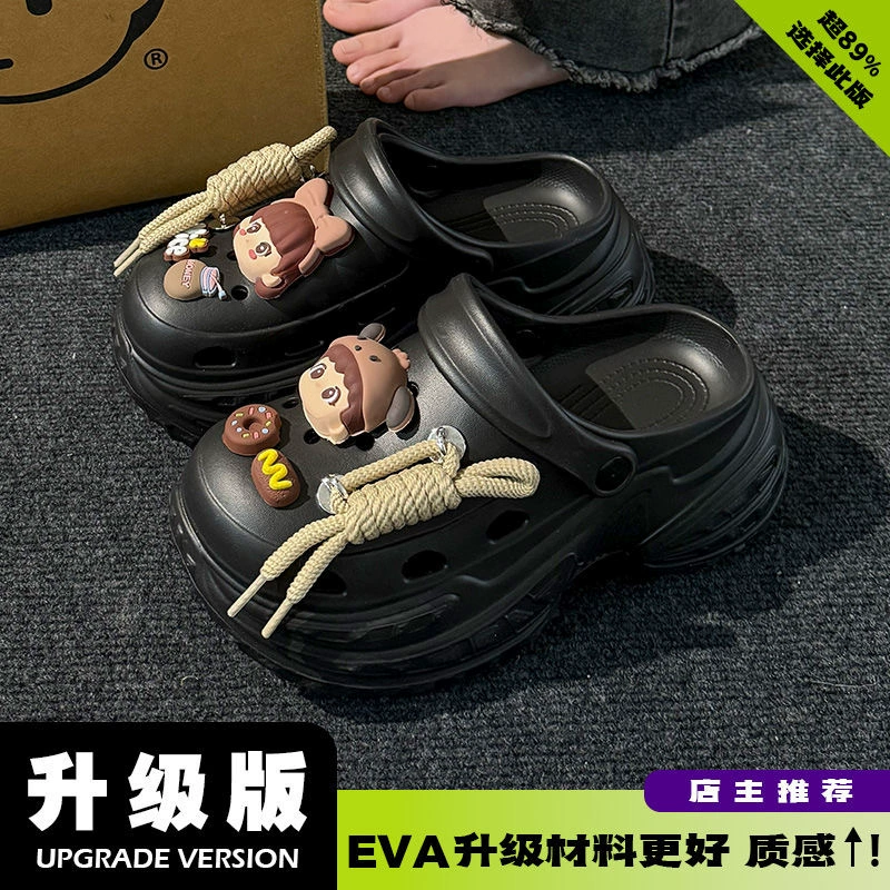 Женские нейтральные сабо с круглым носком и низким вырезом для уличной одежды, модные сандалии с фактурным дизайном, 6cm на толстой подошве.