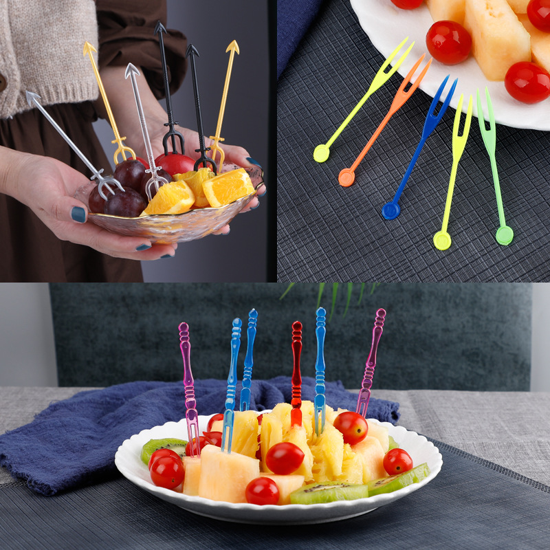 Tenedor de fruta desechable seguro para niños domésticos no lastimar la boca stick de fruta de plástico de alta gama de postre de grado alimenticio tenedor pequeño