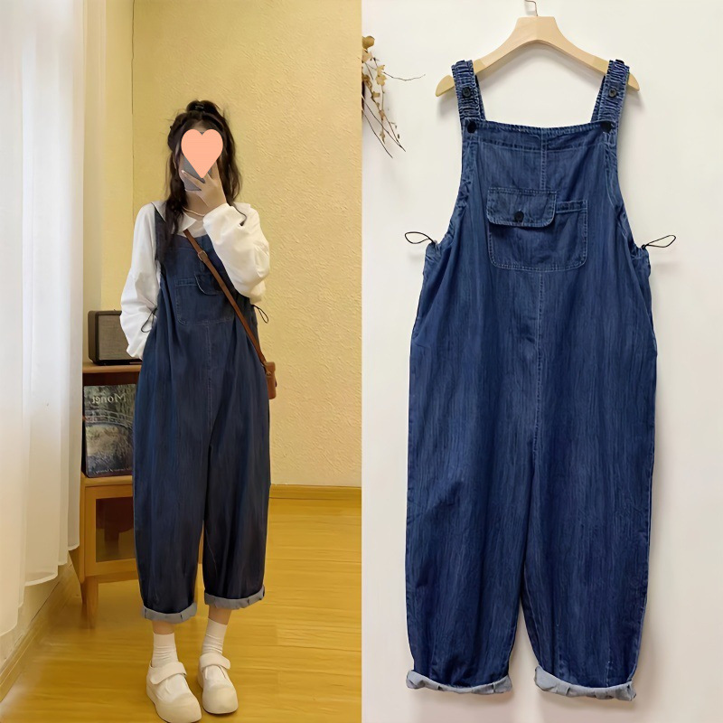Trendy Workwear Denim Maternity Overalls for Female Students Korean Style Loose Spring Summer 2025 New Jumpsuit Wide-Leg Pants Fashion