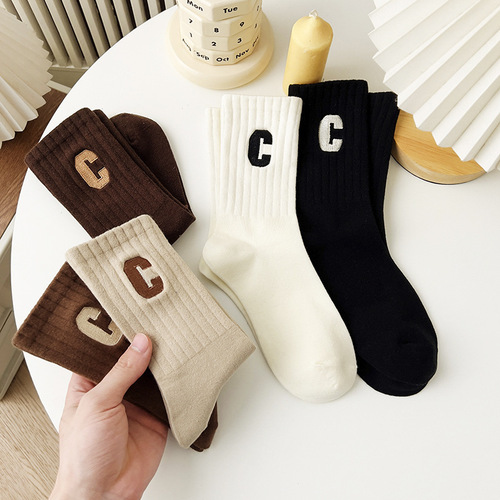 Women's Deodorant Autumn/Winter Mid-Calf Socks for Spring/Autumn, Student-Friendly, Versatile, Ins Trendy, Solid Color, Wholesale