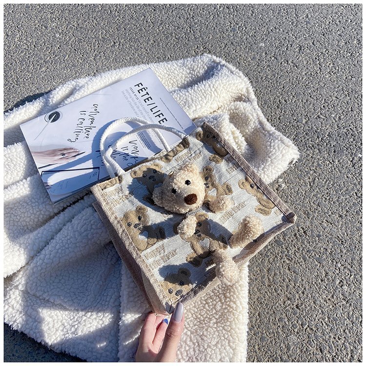 Portable lunch box, canvas bag 2021 new Korean version Instagram college student class bear tote bag undefined