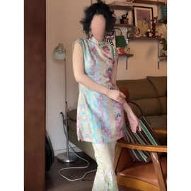 胖娃娃青提绿改良旗袍夏日超显白气质无袖背心裙微胖女装夏季上衣