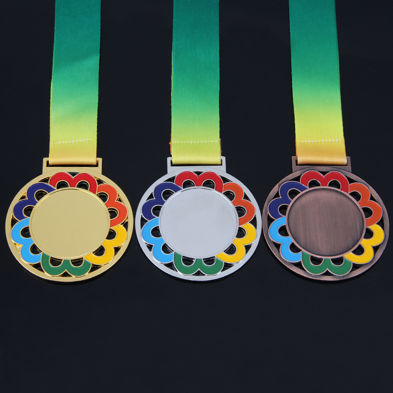 Medalla metálica con diseño de gradiente arcoíris, medalla de flor arcoíris, medalla de oro, medalla de premio escolar, medalla de bronce metálica.