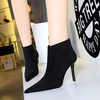 1619-5 Simple Sexy Night Club Slim Slim Heel Super High Heel Suede Pointed Side Zipper Women's Boots and Nude Boots
