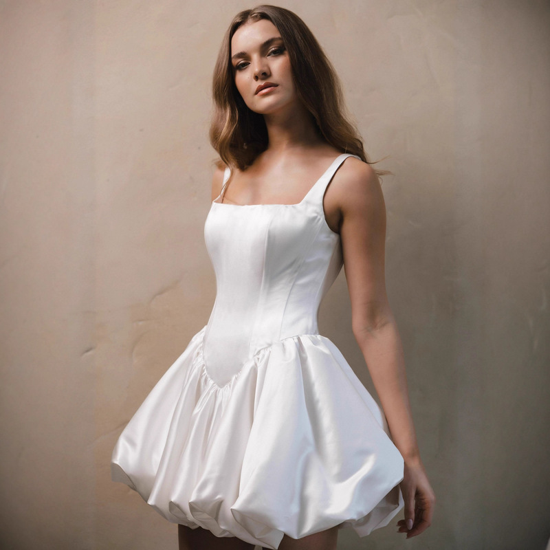 European and American Light Wedding Dress Cross-Border Satin Simple Double Shoulder Strap Short Niche Travel Photography Super Fairy Tutu Skirt Daily Dress European and American Light Wedding Dress Cross-Border Satin Simple Double Shoulder Strap Short Niche Travel Photography Super Fairy Tutu Skirt Daily Dress