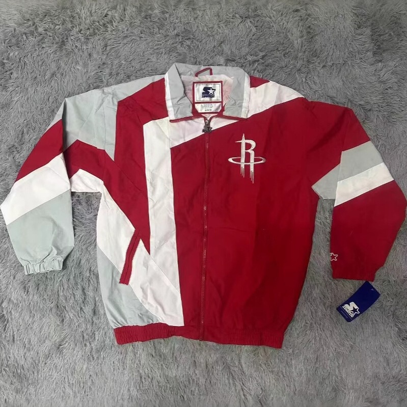 Starter Retro Basketball Nba Rockets Contrast Color Jacket American Version Hip Hop Street Style Vintage Style Embroidered Jacket 33