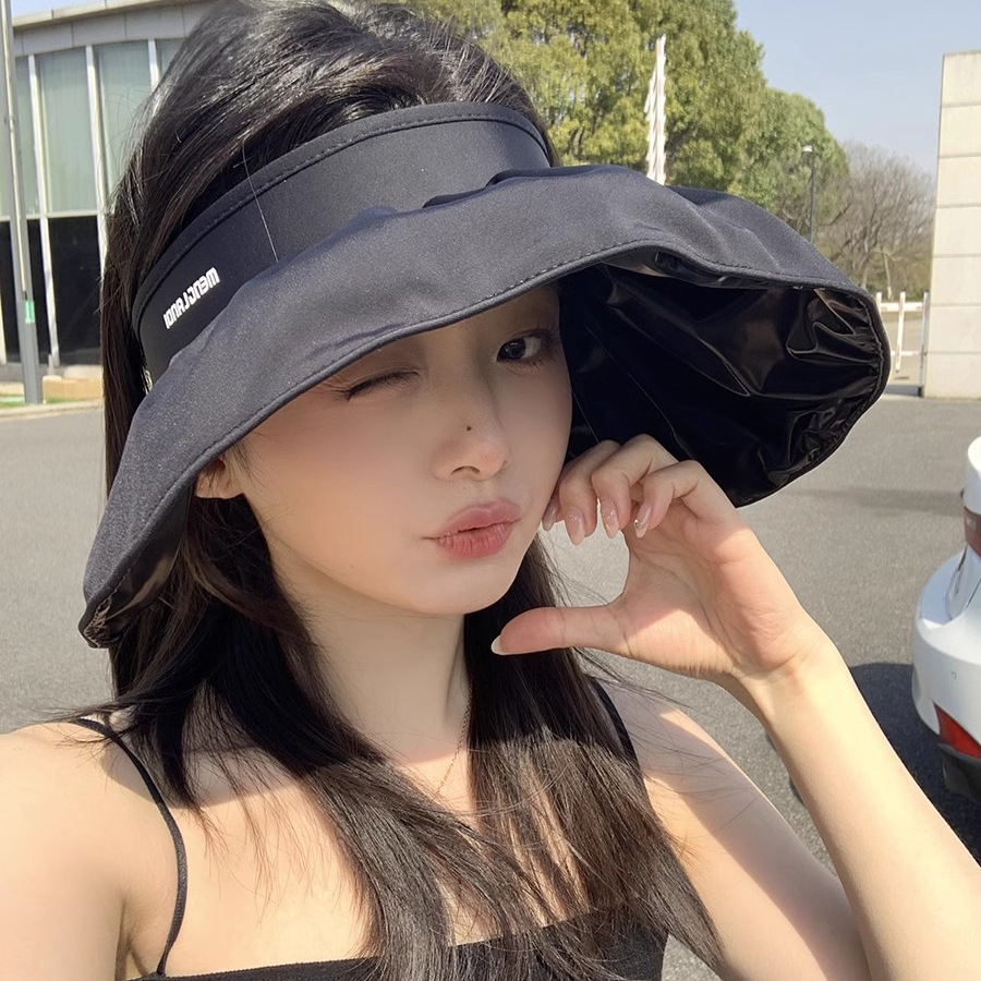 (2개) 여름 통기성 햇빛 반대로 자외선 공기 탑 모자 여성의 야외 여행 및 승마 태양 모자 접이식 쉘 모자